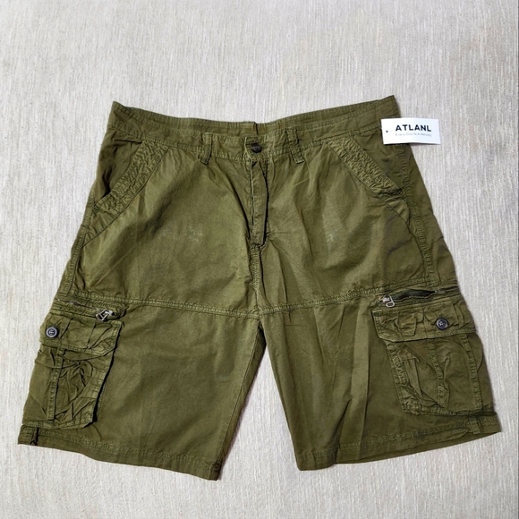 Atanl Army Olive Green Cargo Pocket 100% Cotton Men Shorts Size 2XL NWT - Picture 1 of 7